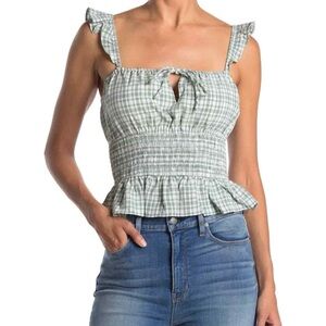 Green and white plaid ruffle top